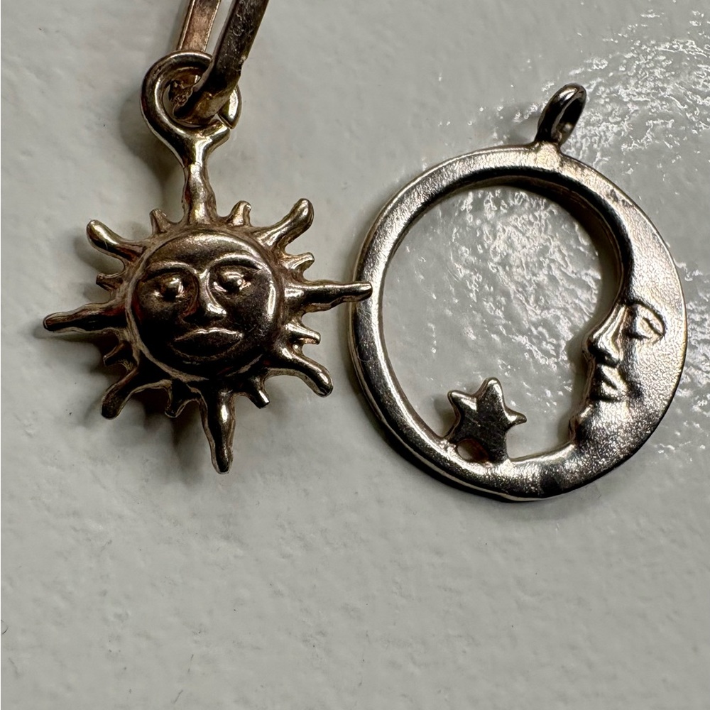 Sterling Silver Vintage Moon Charm/Pendant + 3D Reversible Sterling Sun Charm/